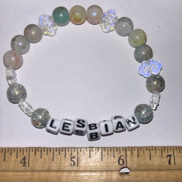 Multicolor “Lesbian” Bracelet Adult Humor Beaded Handmade Naughty Accessories - Picture 3 of 4